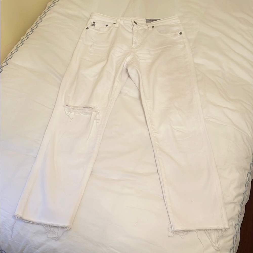 AG The Isabelle High Rise Straight Crop in Distressed White Size 27R
